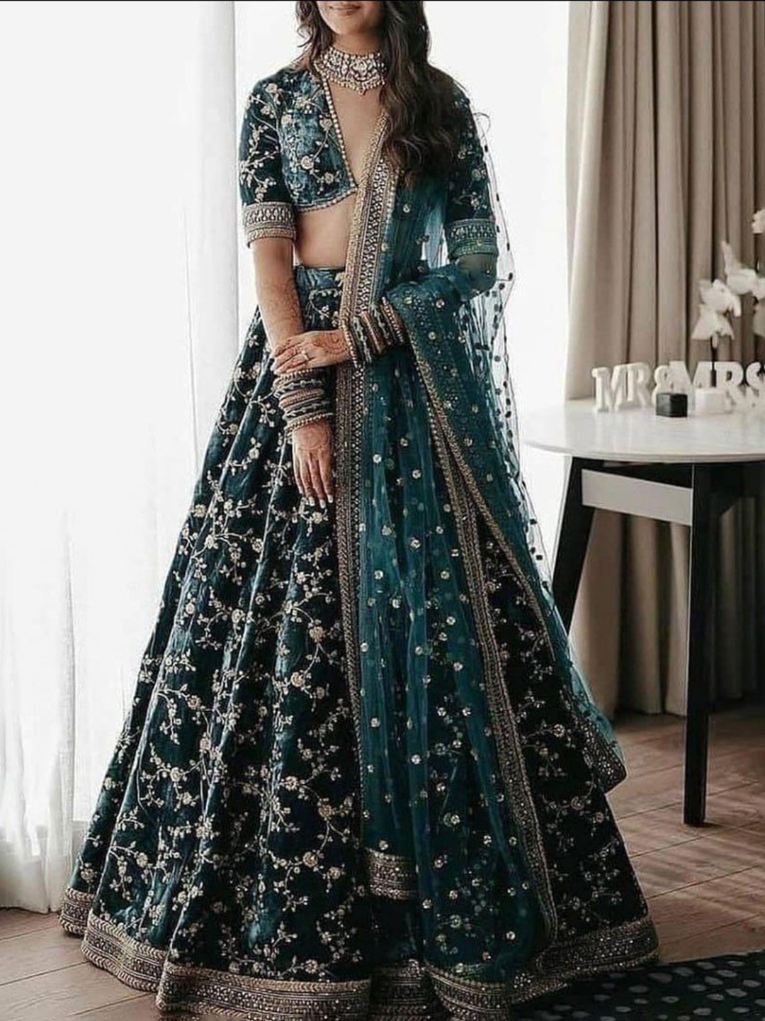 

Rujave Embellished Thread Work Semi-Stitched Lehenga & Unstitched Blouse With Dupatta, Green