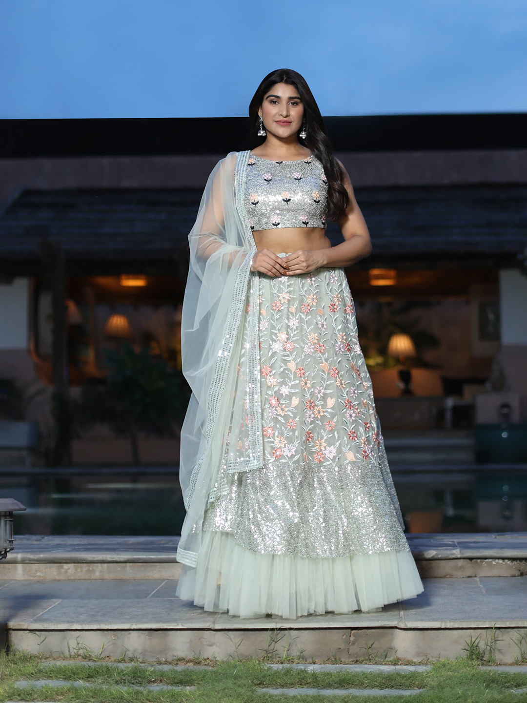 

Rujave Embellished Thread Work Semi-Stitched Lehenga & Unstitched Blouse With Dupatta, Grey
