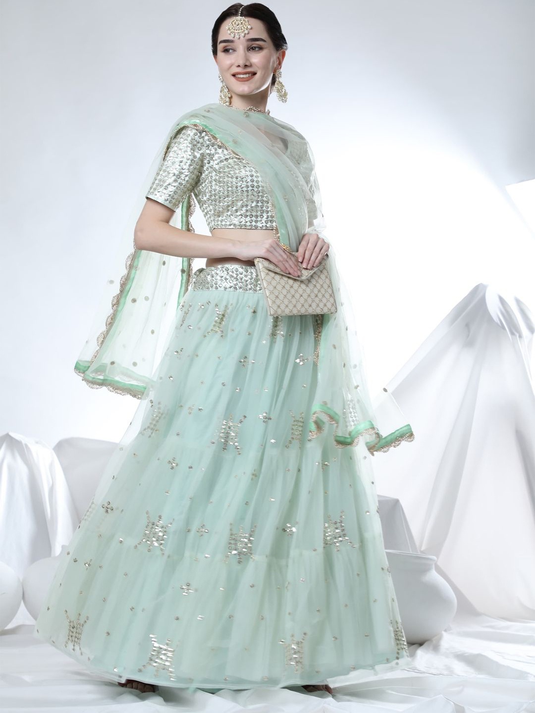 

Rujave Embellished Sequinned Semi-Stitched Lehenga & Unstitched Blouse With Dupatta, Sea green