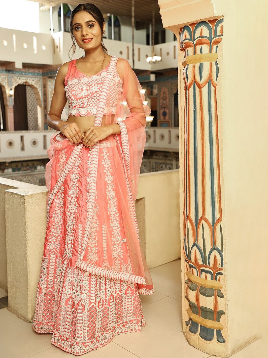 

Rujave Embroidered Semi-Stitched Lehenga & Unstitched Blouse With Dupatta, Pink