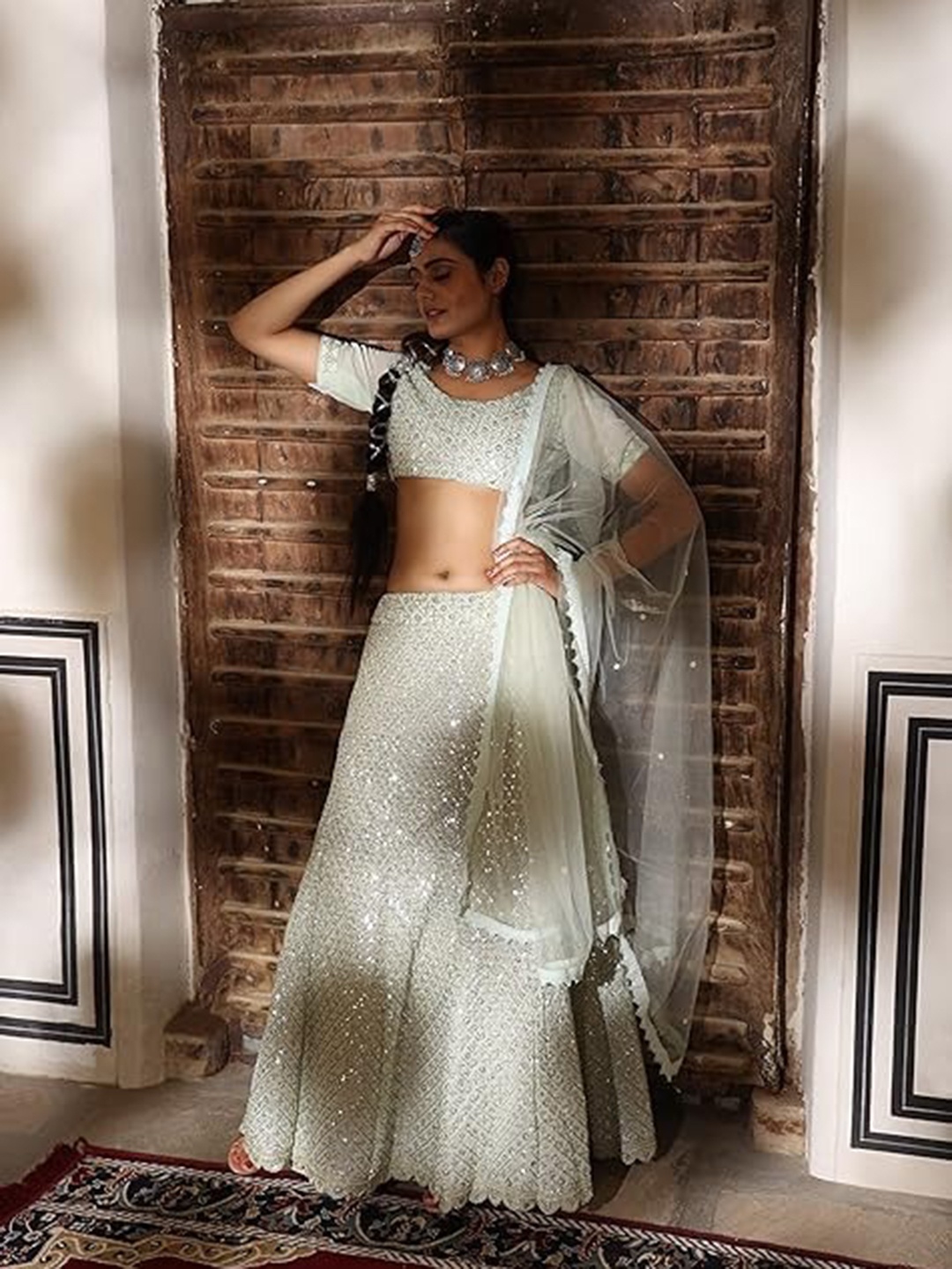 

Rujave Embellished Thread Work Semi-Stitched Lehenga & Unstitched Blouse With Dupatta, Yellow