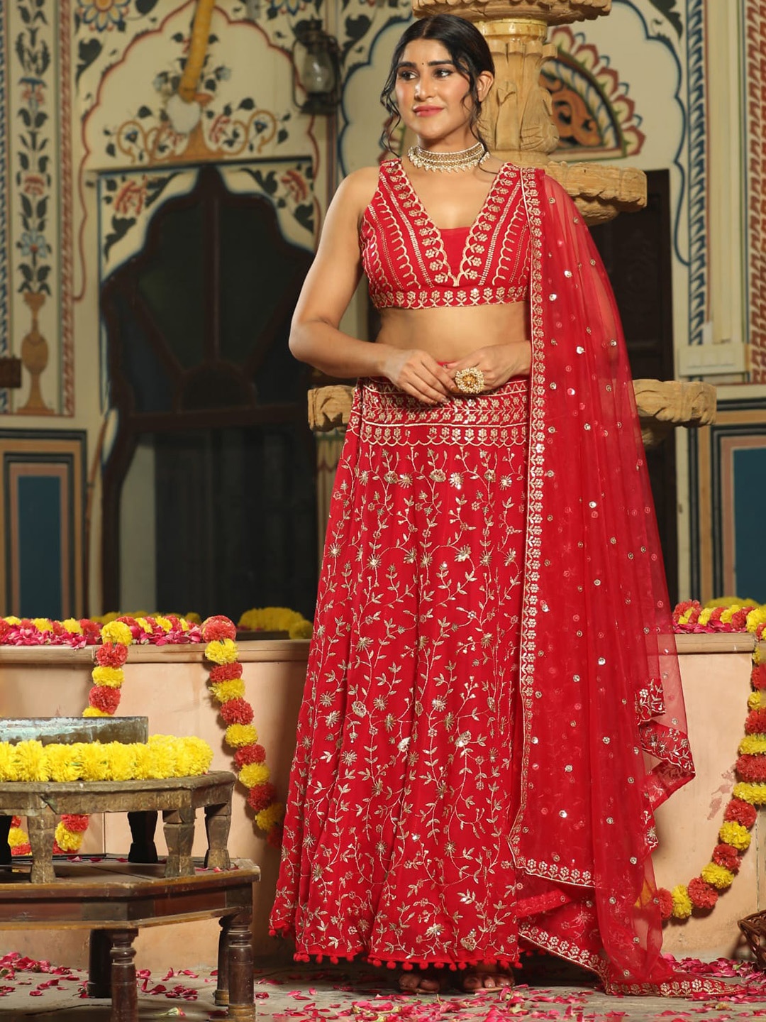 

Rujave Embellished Thread Work Semi-Stitched Lehenga & Unstitched Blouse With Dupatta, Pink