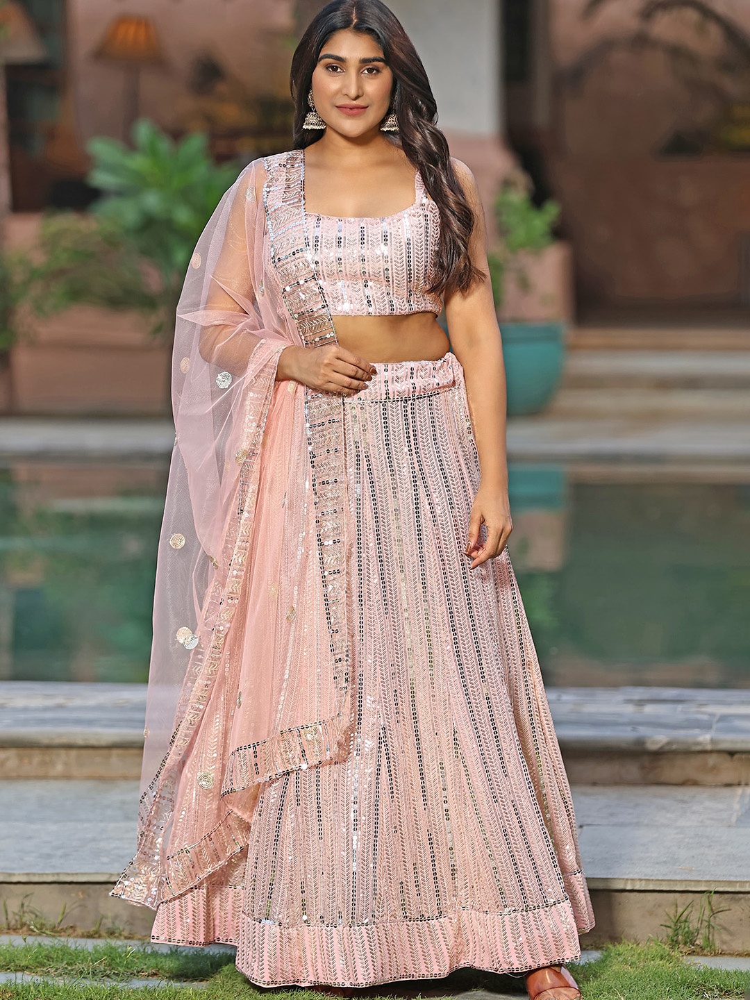 

Rujave Embellished Sequinned Semi-Stitched Lehenga & Unstitched Blouse With Dupatta, Grey