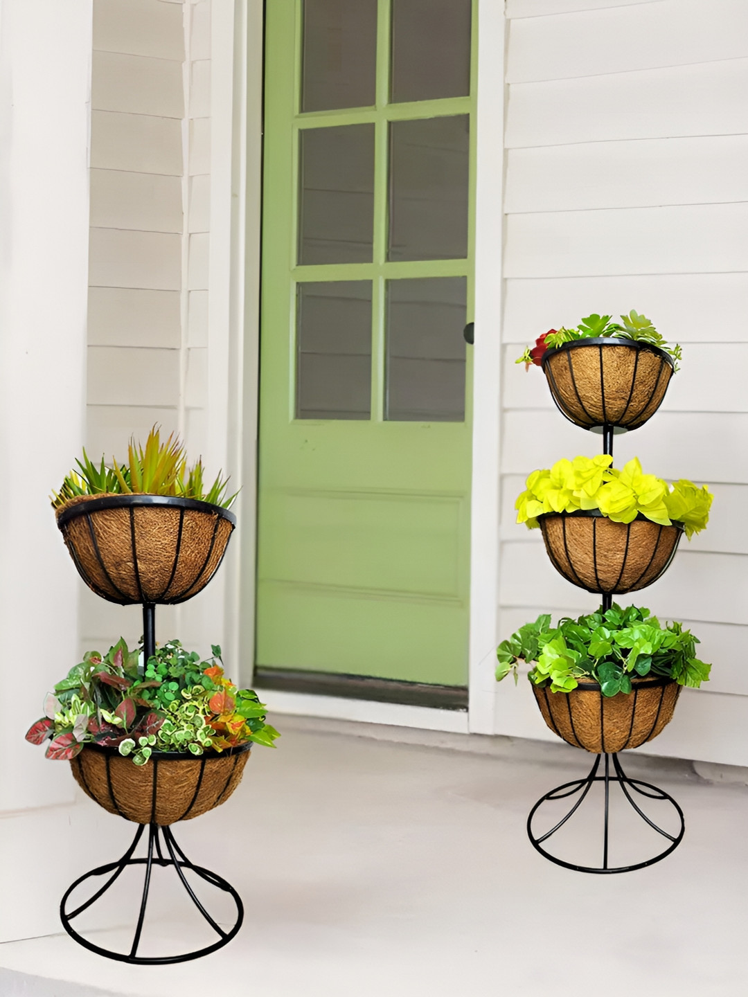 

Garden Deco Black 2 Pieces Two-Tier & Three-Tier Metal Planters
