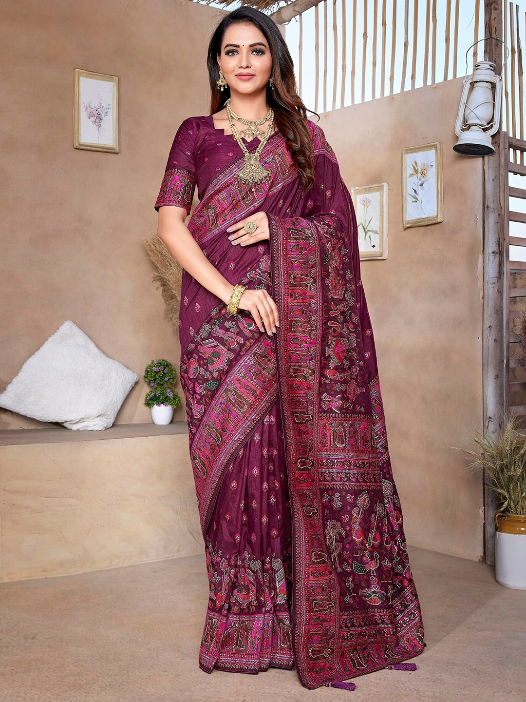

LeeliPeeri Designer Ethnic Motifs Chanderi Saree, Maroon