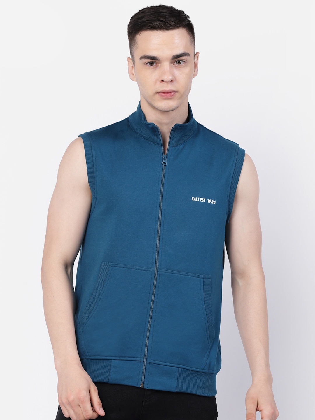 

Kalt Mock Neck Front-Open Sweatshirt, Teal