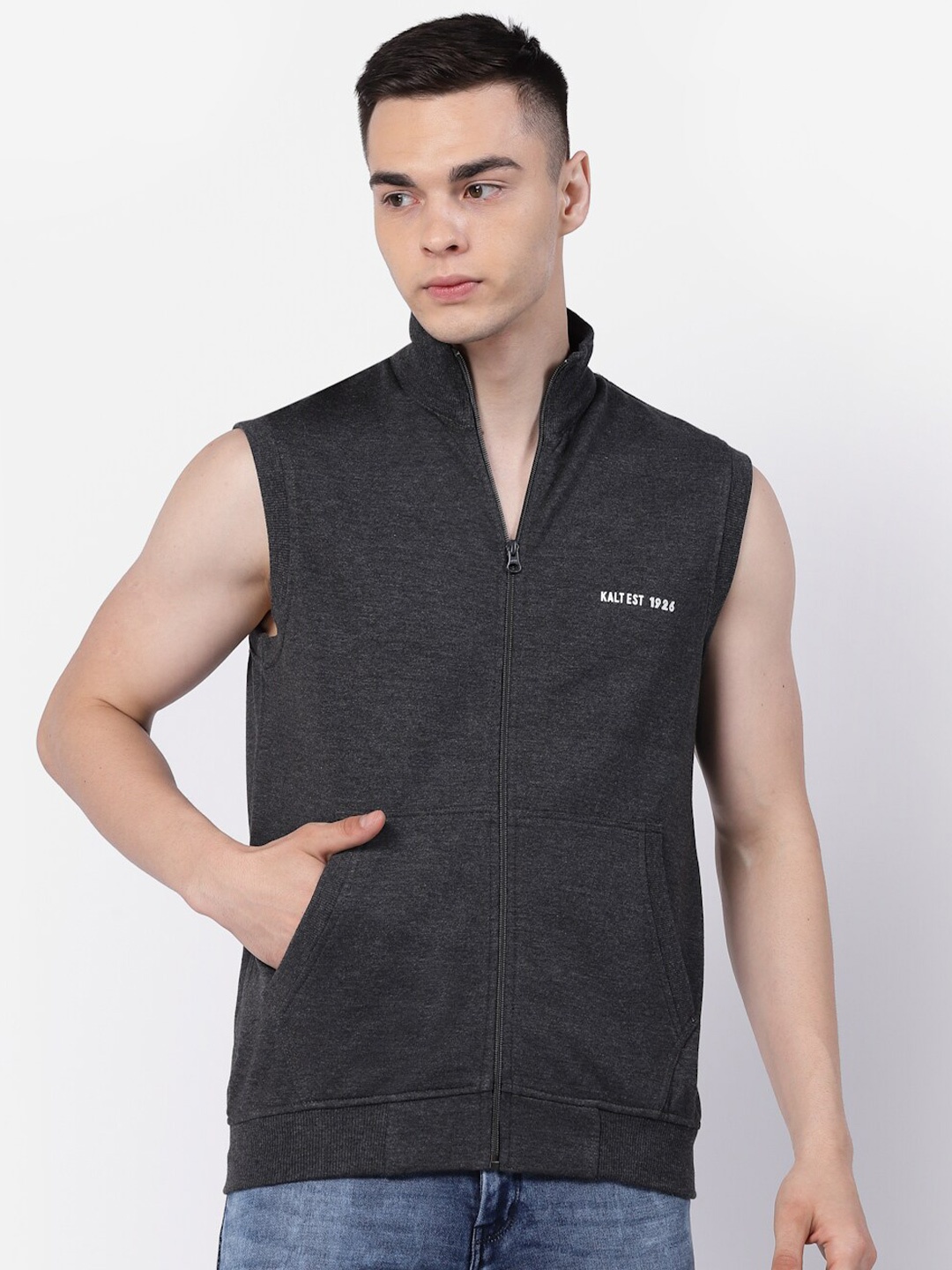 

Kalt Mock Neck Front-Open Sweatshirt, Charcoal