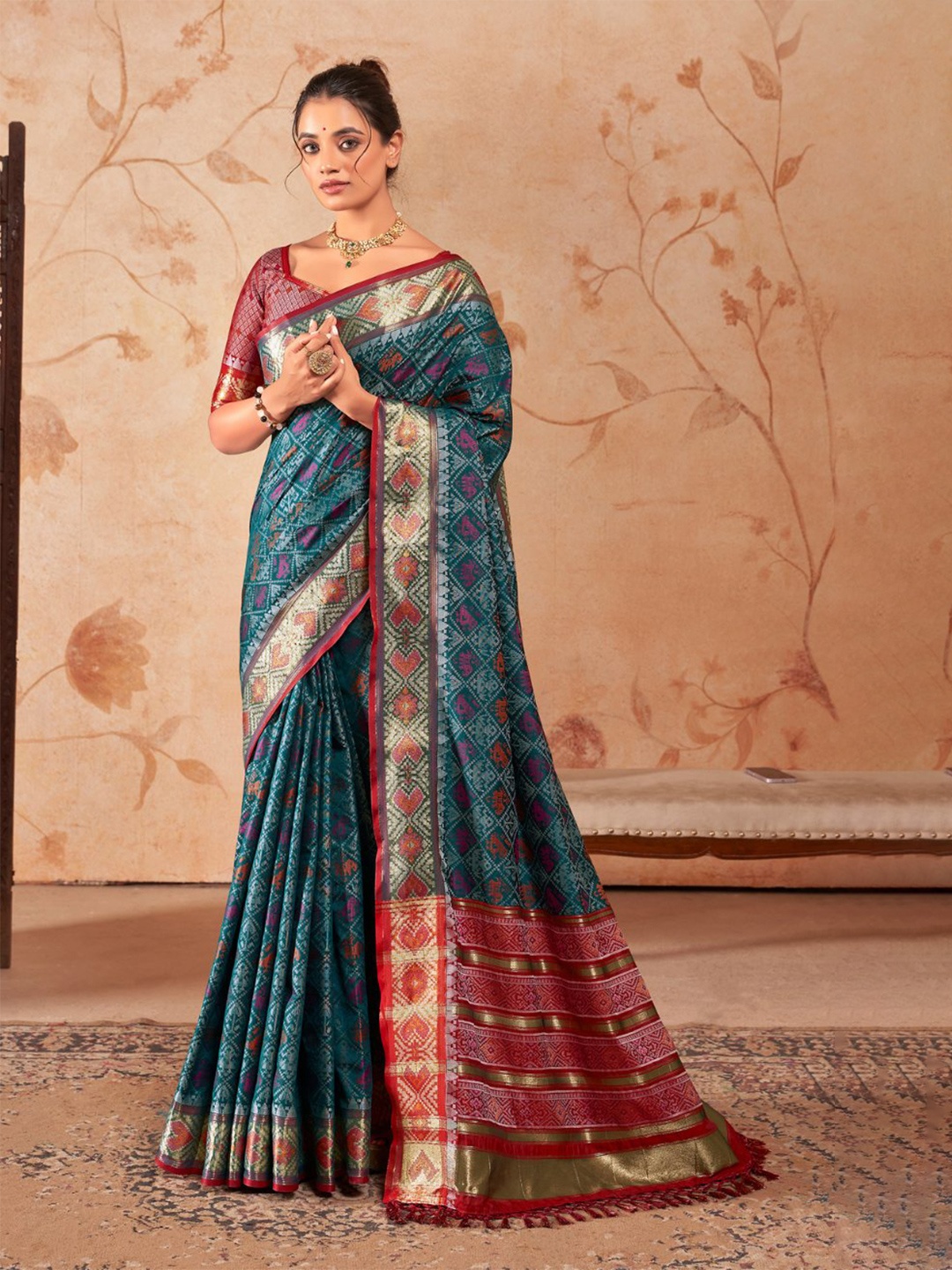 

MySilkLove Woven Design Zari Silk Blend Patola Saree, Blue