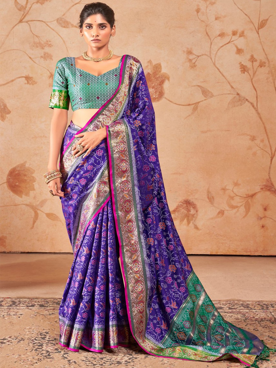 

MySilkLove Woven Design Zari Silk Blend Patola Saree, Blue