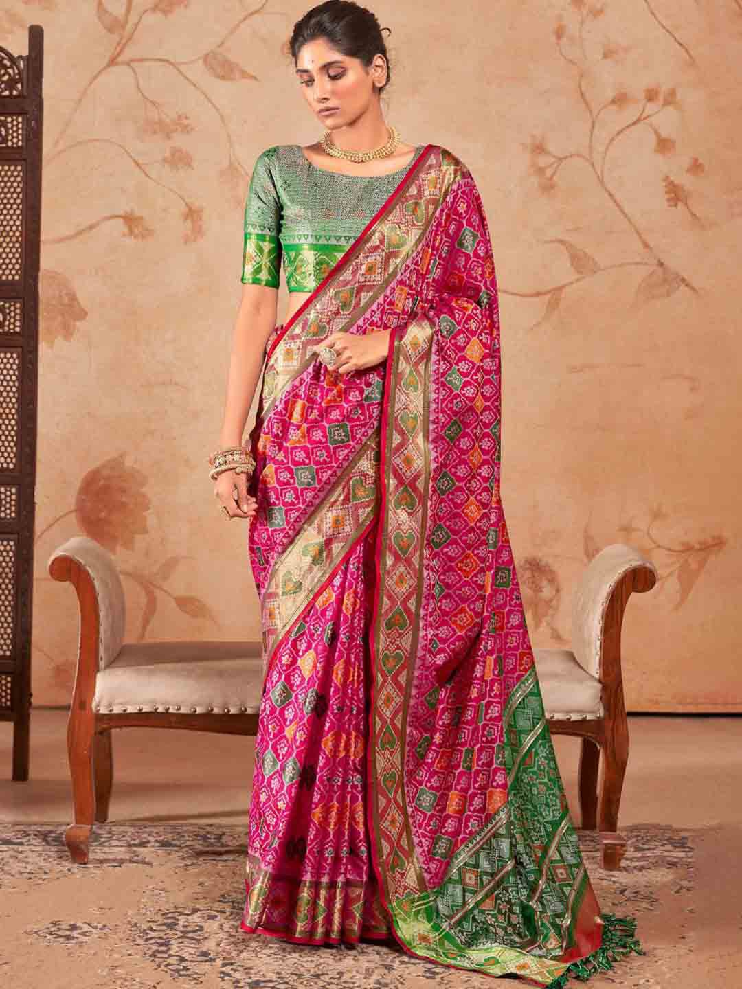

MySilkLove Woven Design Zari Silk Blend Patola Saree, Pink