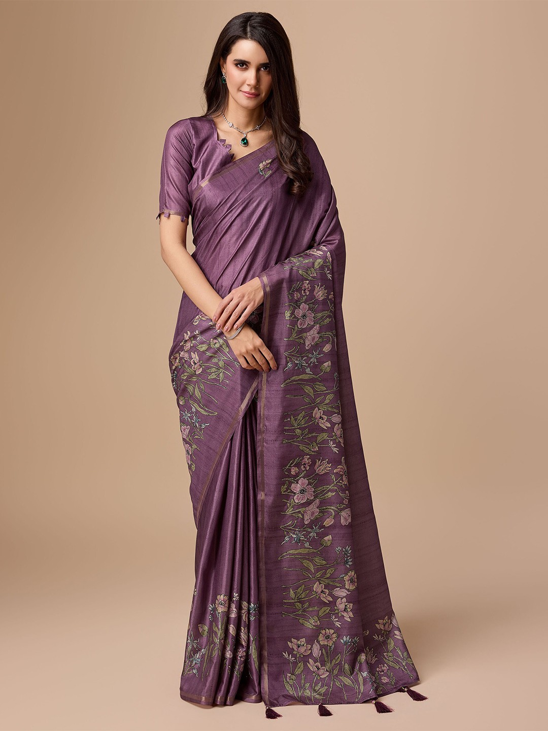 

Mitera Floral Zari Saree, Purple