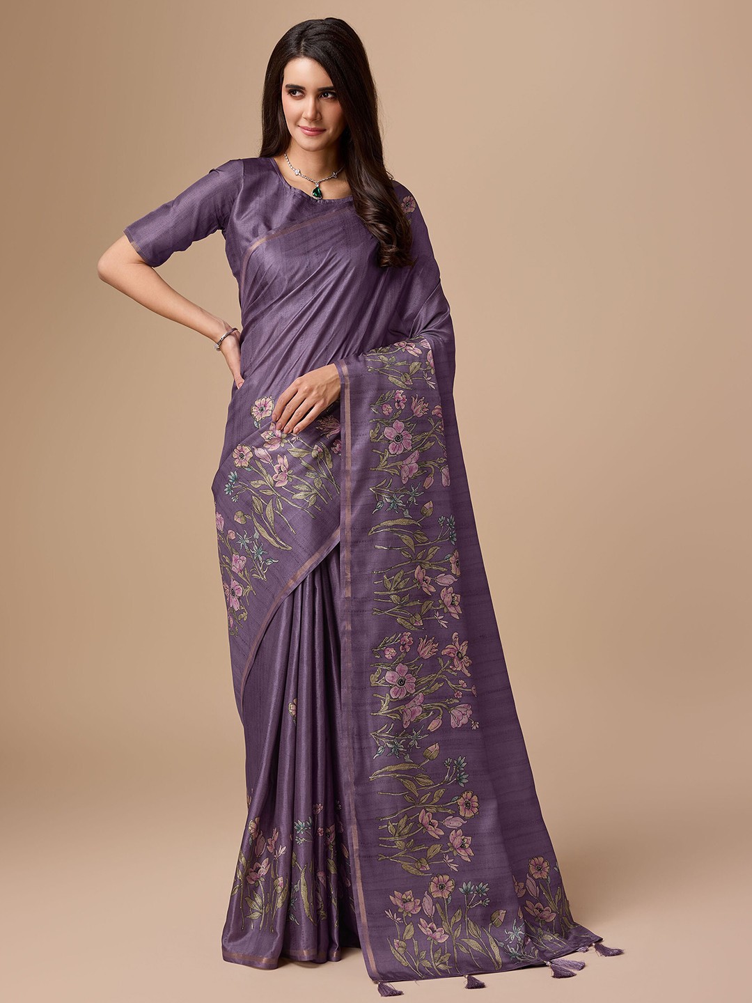 

Mitera Floral Zari Saree, Purple