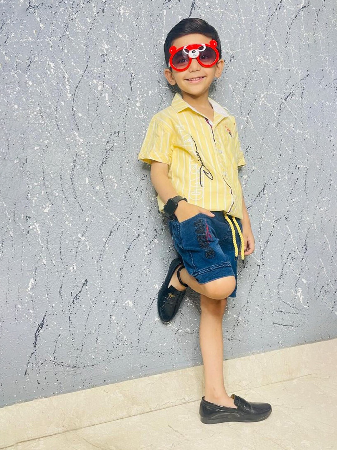 

BAESD Boys Printed Shirt with Shorts, Yellow