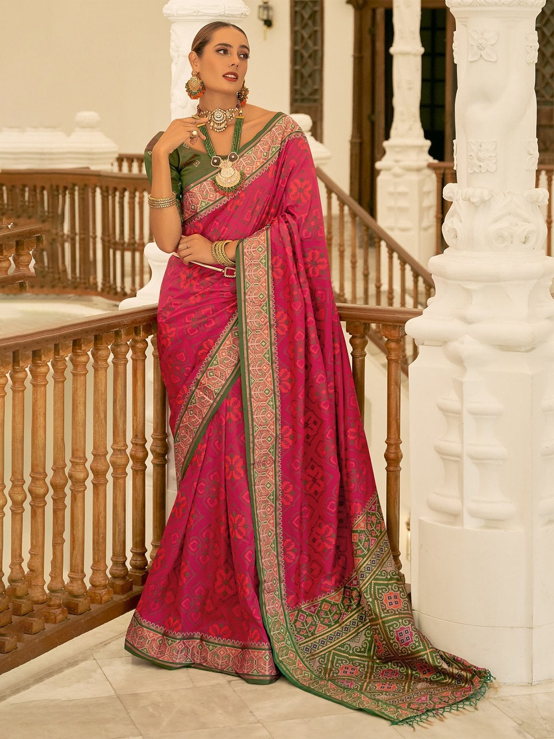 

MySilkLove Woven Design Zari Silk Blend Patola Saree, Pink