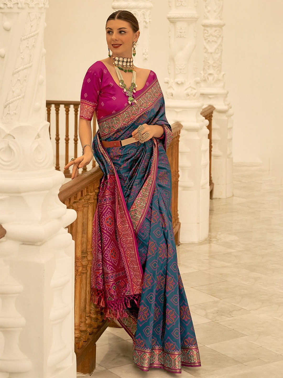 

MySilkLove Woven Design Zari Silk Blend Patola Saree, Blue