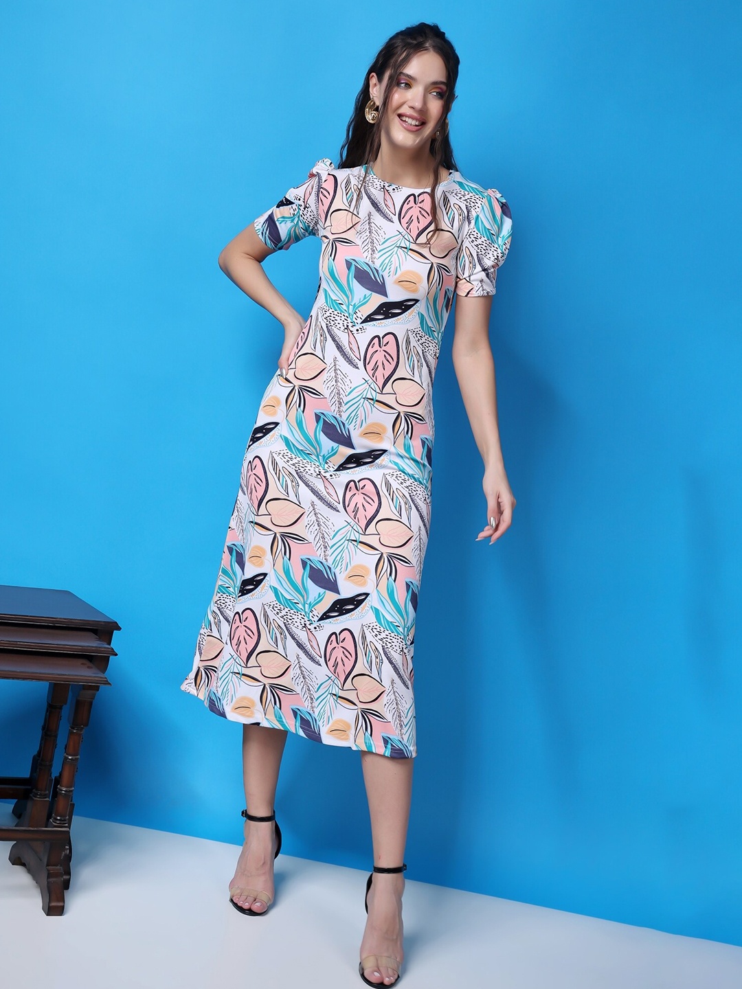 

Popwings Print A-Line Midi Dress, Off white