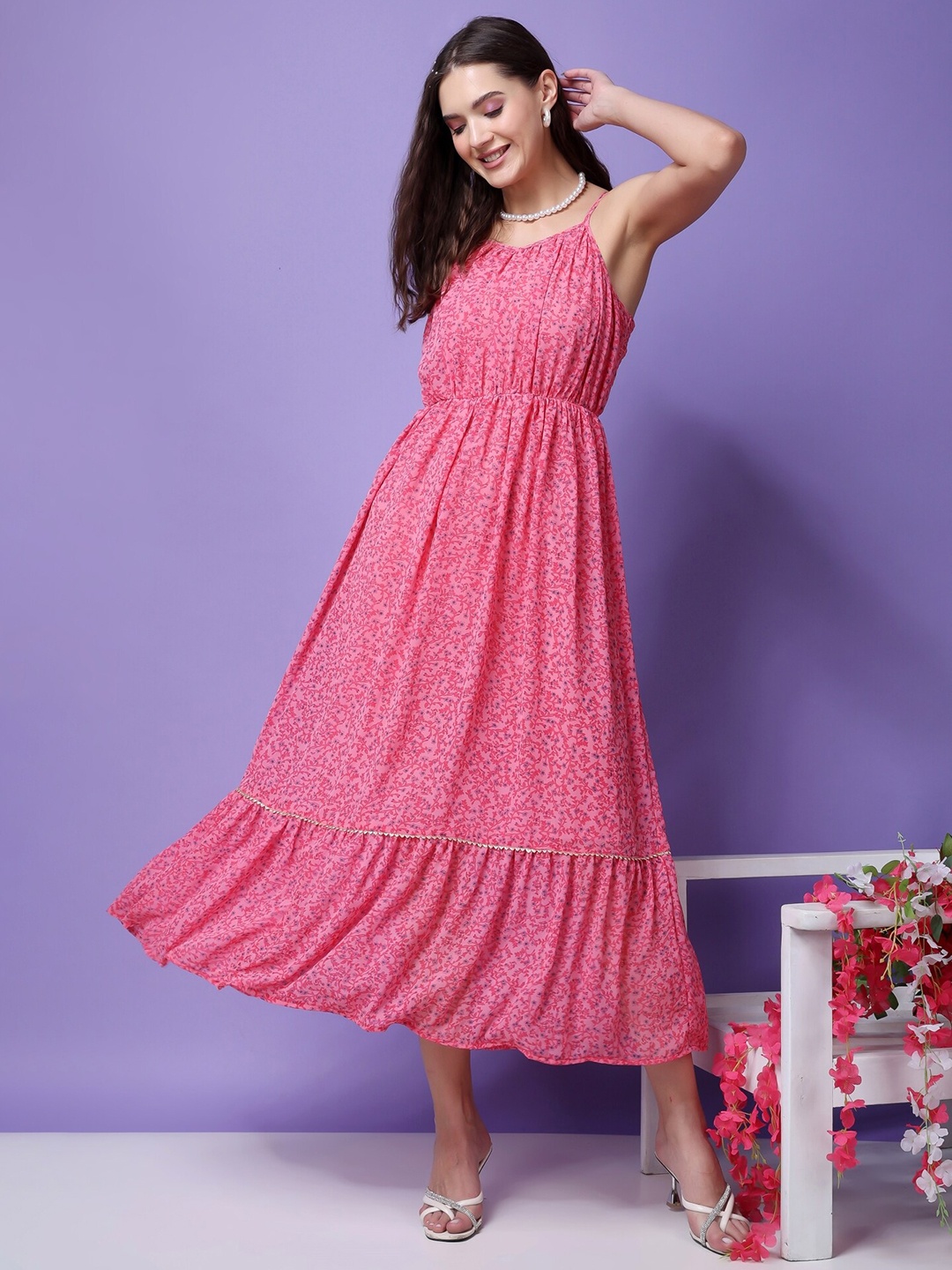 Popwings Floral Printed Maxi Dress, Pink
