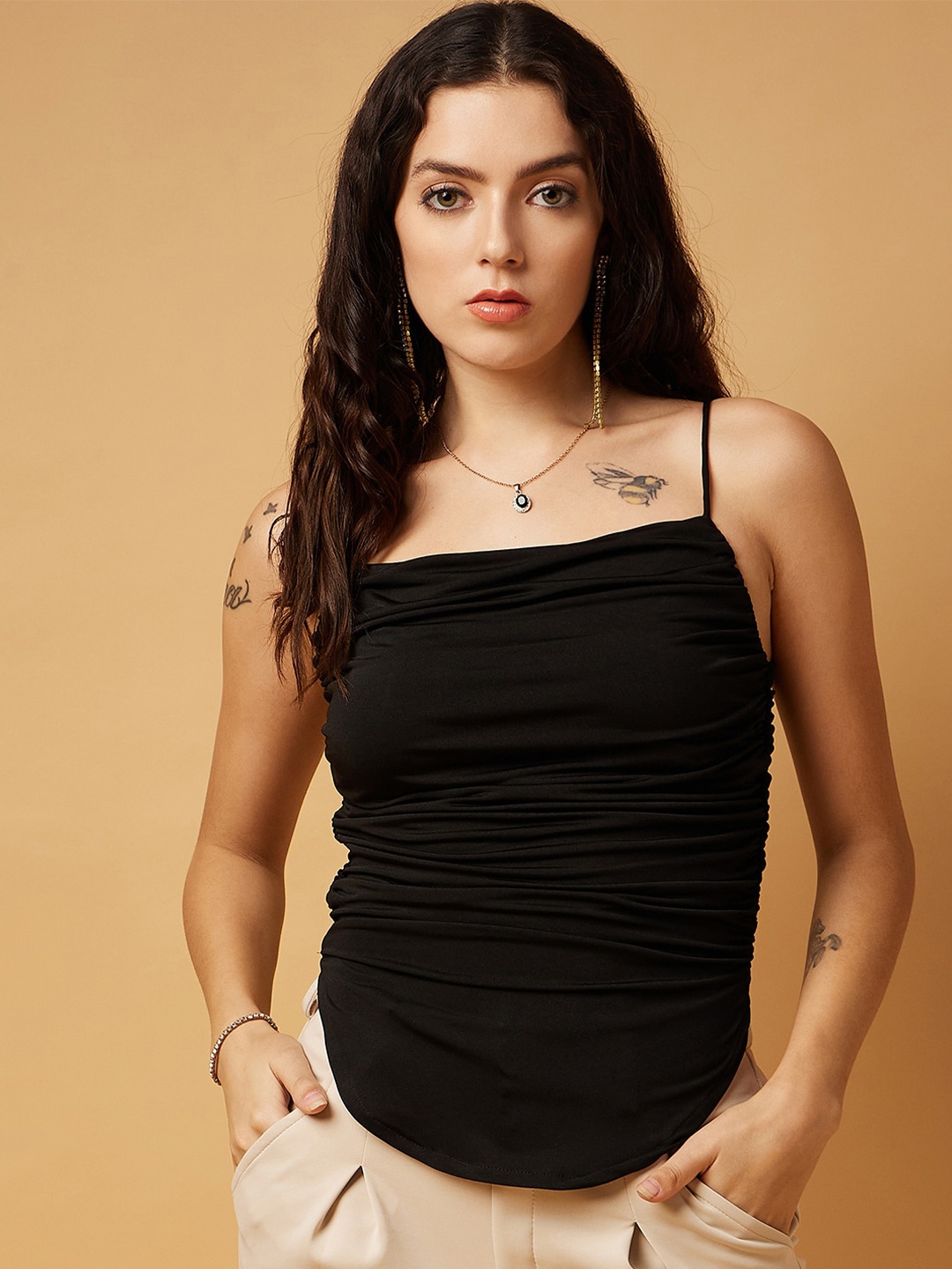 

DRAPE AND DAZZLE Shoulder Straps Top, Black