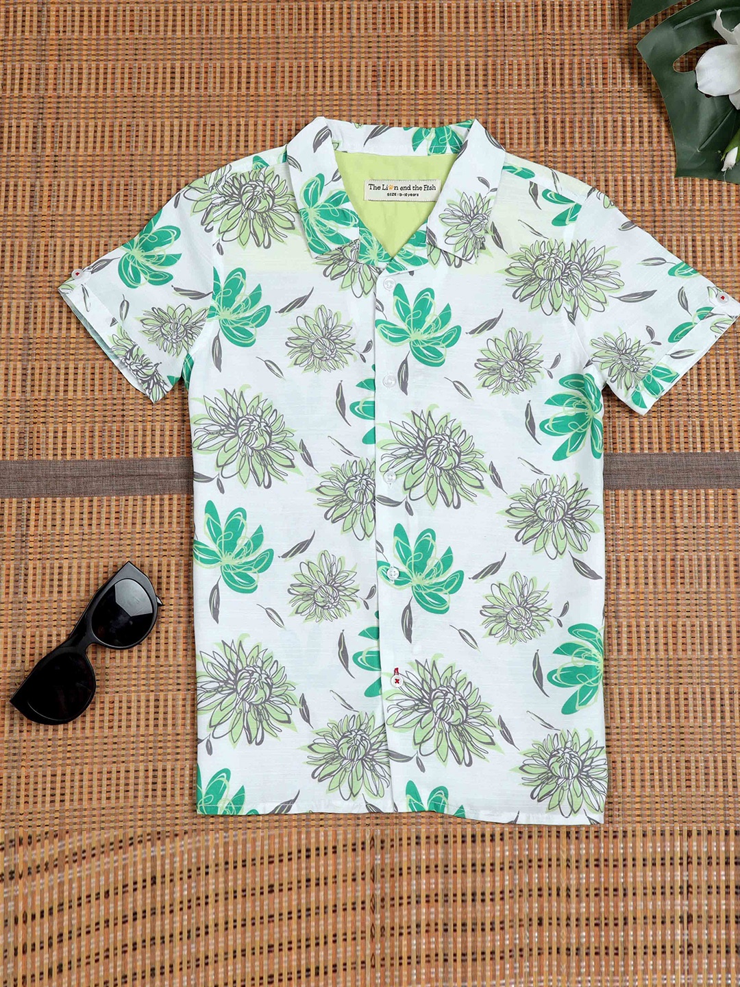 

The Lion and The Fish Boys Comfort Floral Opaque Printed Casual Shirt, White