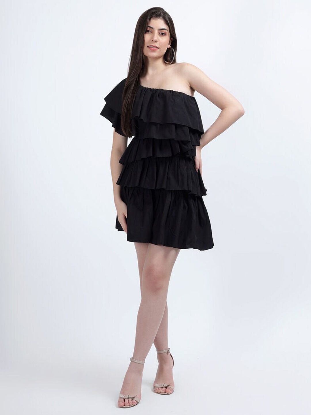 

DRAPE AND DAZZLE One Shoulder Fit & Flare Mini Dress, Black