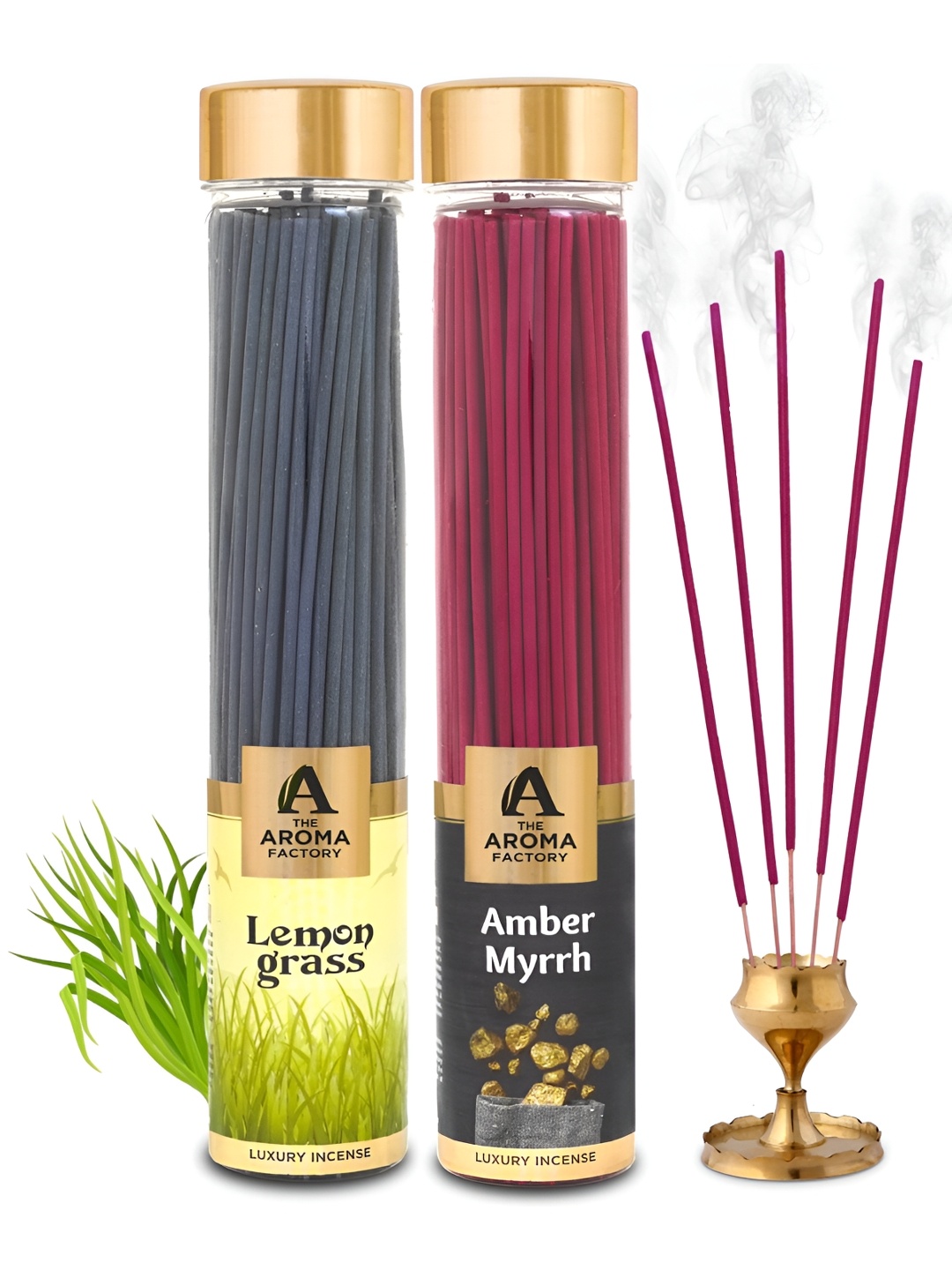 

The Aroma Factory 2 Pieces Blue & Pink Lemongrass, Amber Myrrh Incense Agarbattis