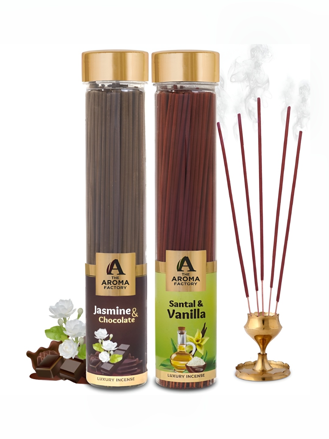 

The Aroma Factory 2 Pieces Red Jasmine & Chocolate, Santal & Vanilla Incense Agarbattis