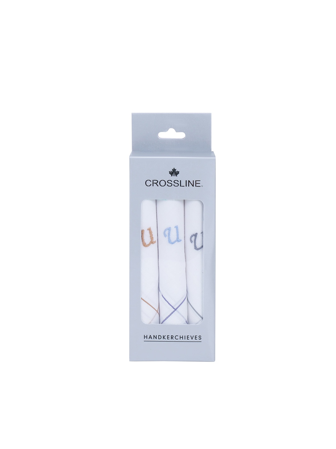 

CROSSLINE Men Pack Of 3 Logo Embroidered Pure Cotton Handkerchiefs, White