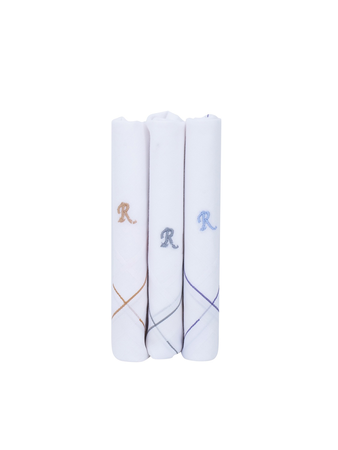 

CROSSLINE Men Pack Of 3 Logo Embroidered Pure Cotton Handkerchiefs, White