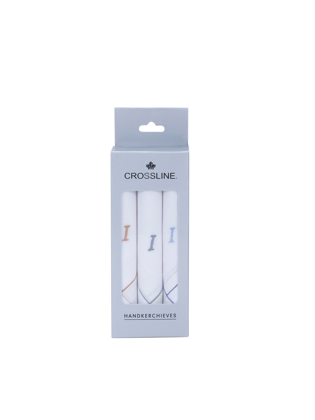 

CROSSLINE Men Pack Of 3 Logo Embroidered Pure Cotton Handkerchiefs, White