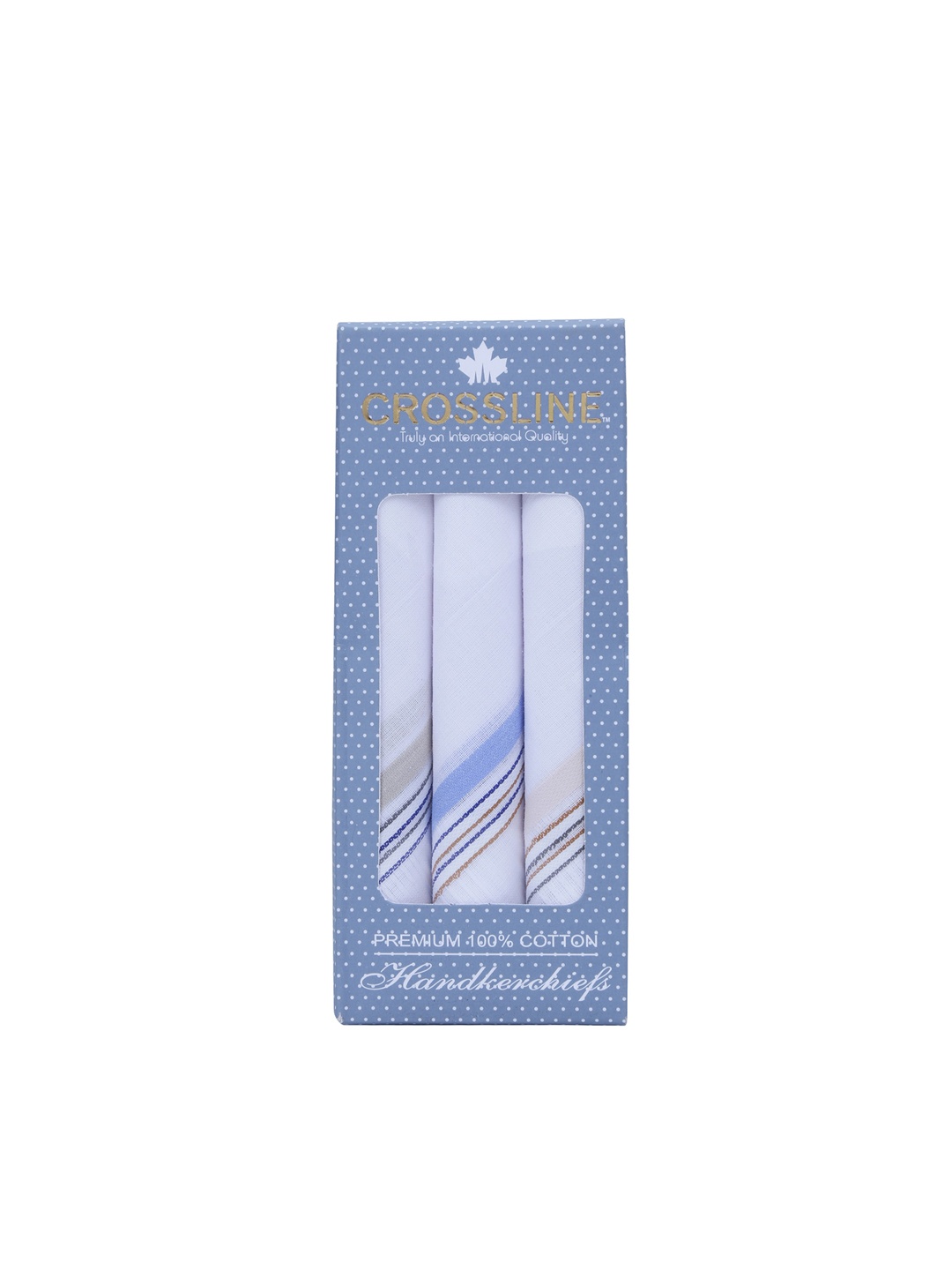 

CROSSLINE Men Pack Of 3 Printed Pure Cotton Handkerchiefs, White