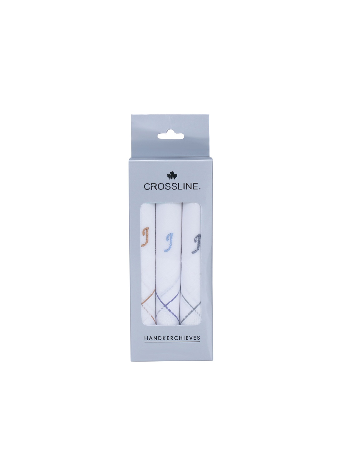 

CROSSLINE Men Pack Of 3 Logo Embroidered Pure Cotton Handkerchiefs, White