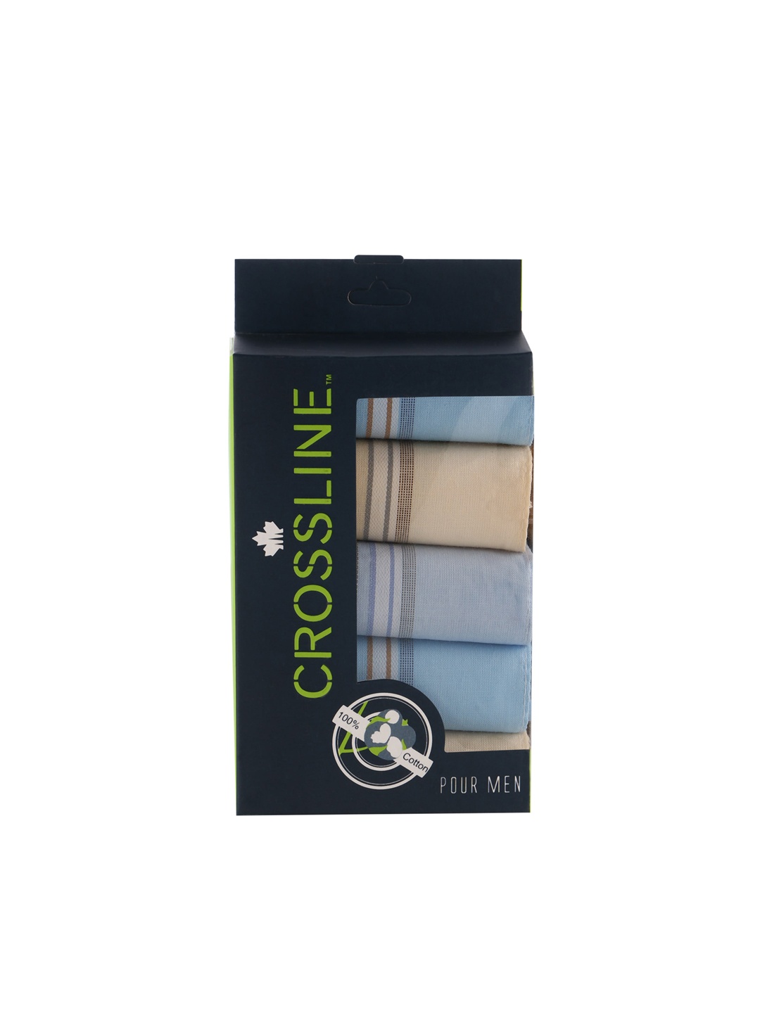 

CROSSLINE Men Pack Of 5 Printed Pure Cotton Handkerchiefs, Blue