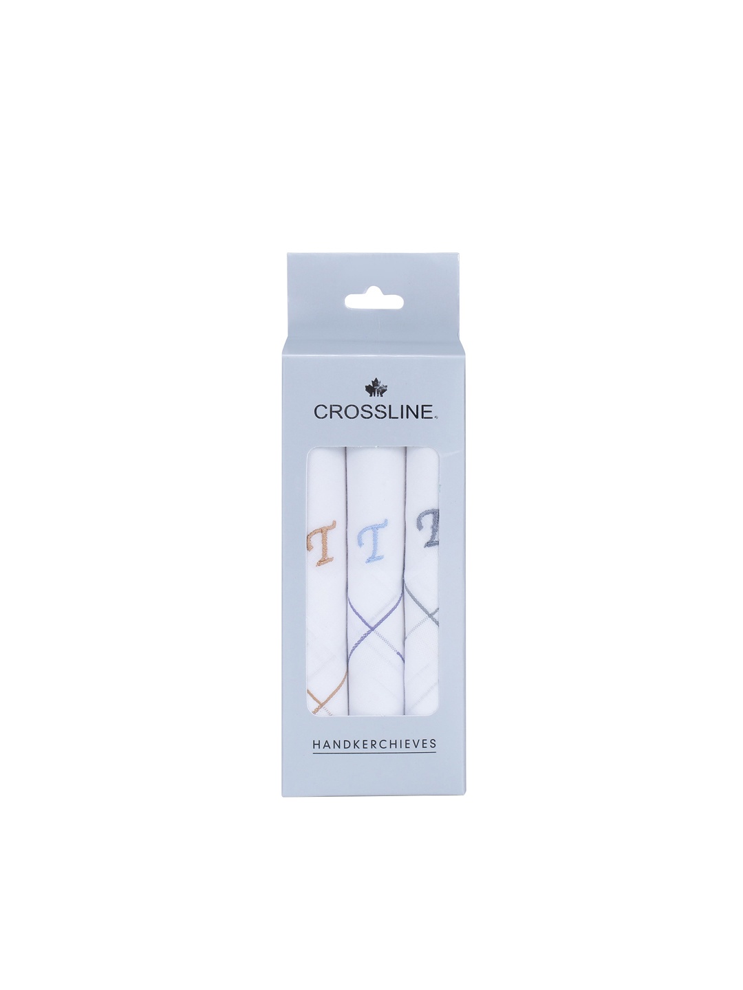 

CROSSLINE Men Pack Of 3 Logo Embroidered Pure Cotton Handkerchiefs, White