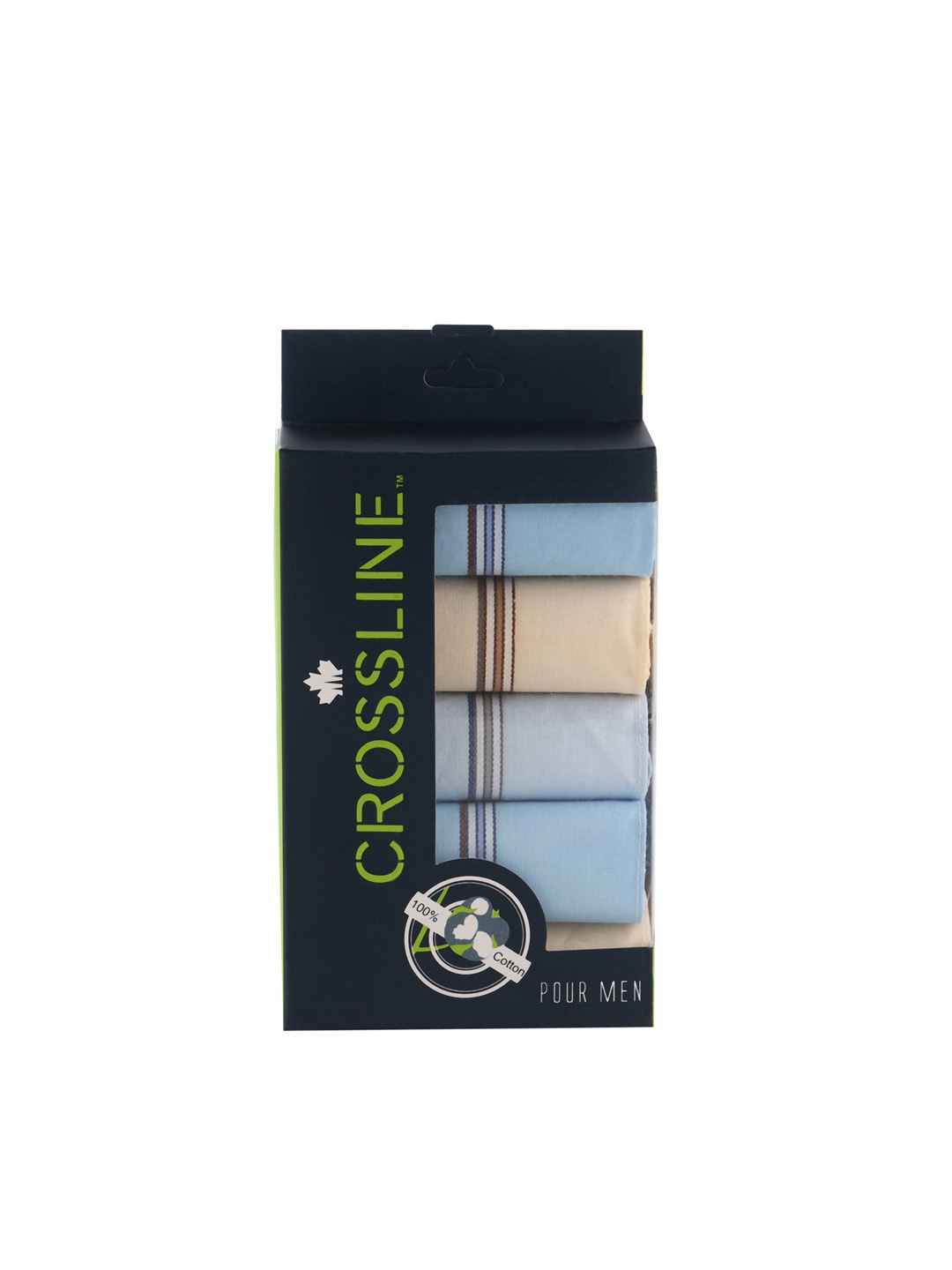 

CROSSLINE Men Pack Of 5 Printed Pure Cotton Handkerchiefs, Beige