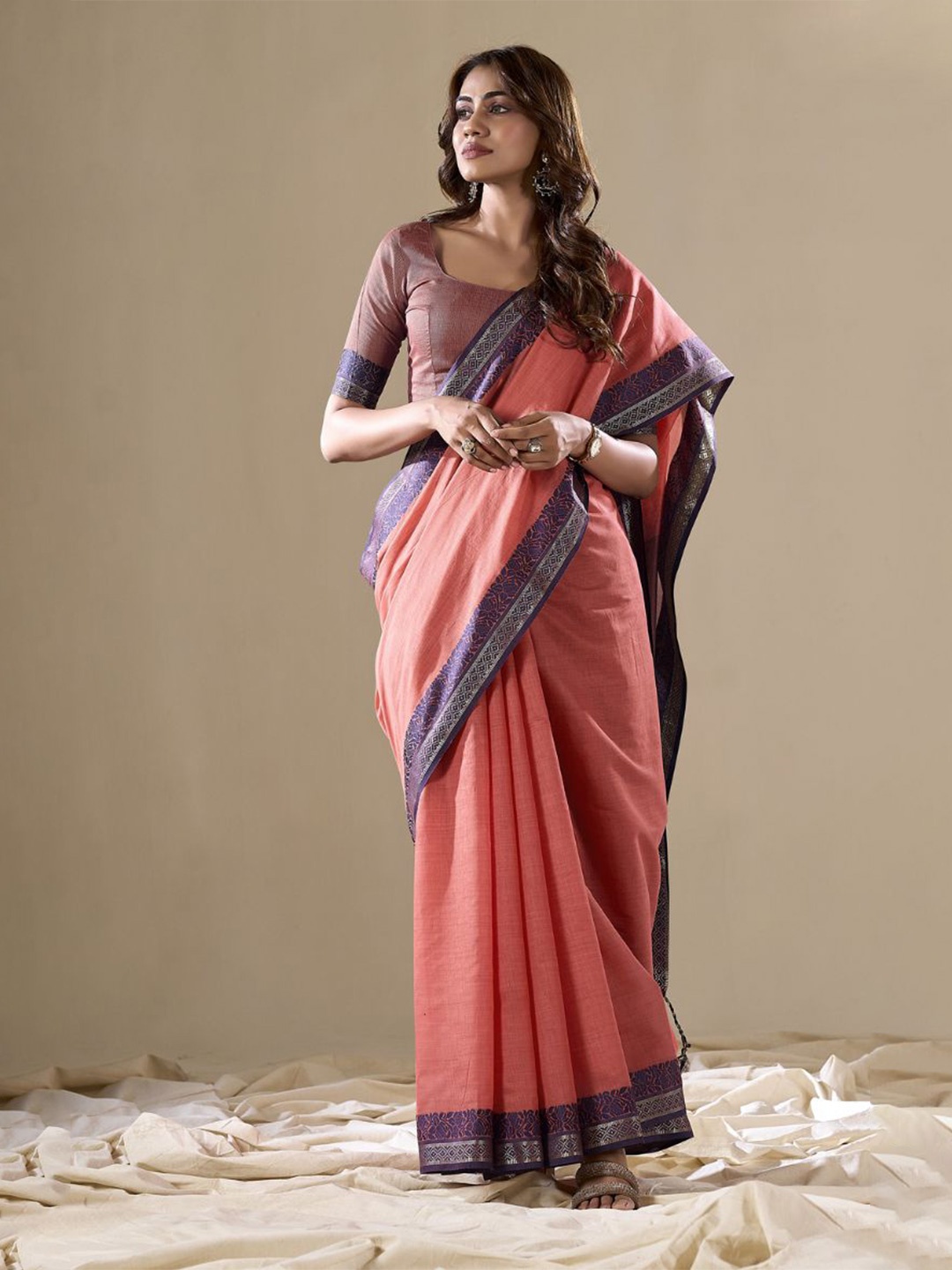 

MySilkLove Silk Cotton Khadi Saree, Peach
