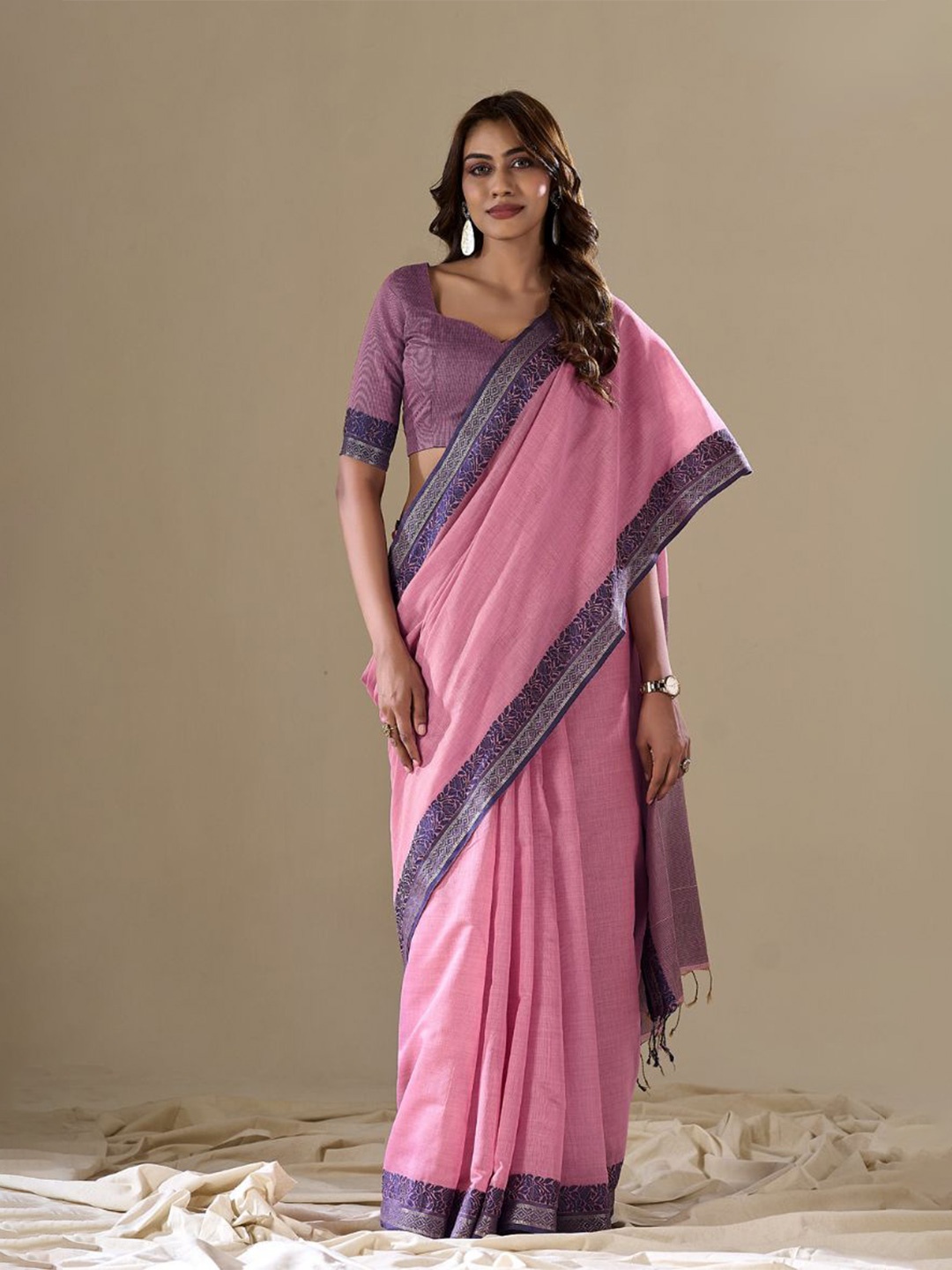 

MySilkLove Silk Cotton Khadi Saree, Pink