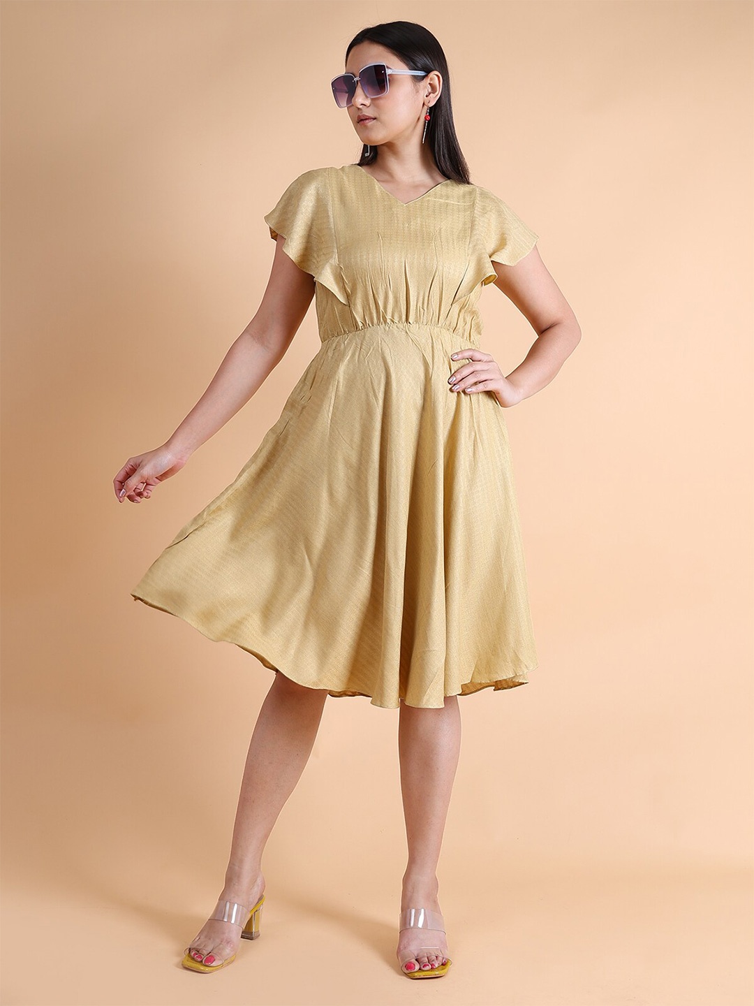 

GRANTH FASHION Jacquard Fit & Flare Dress, Brown