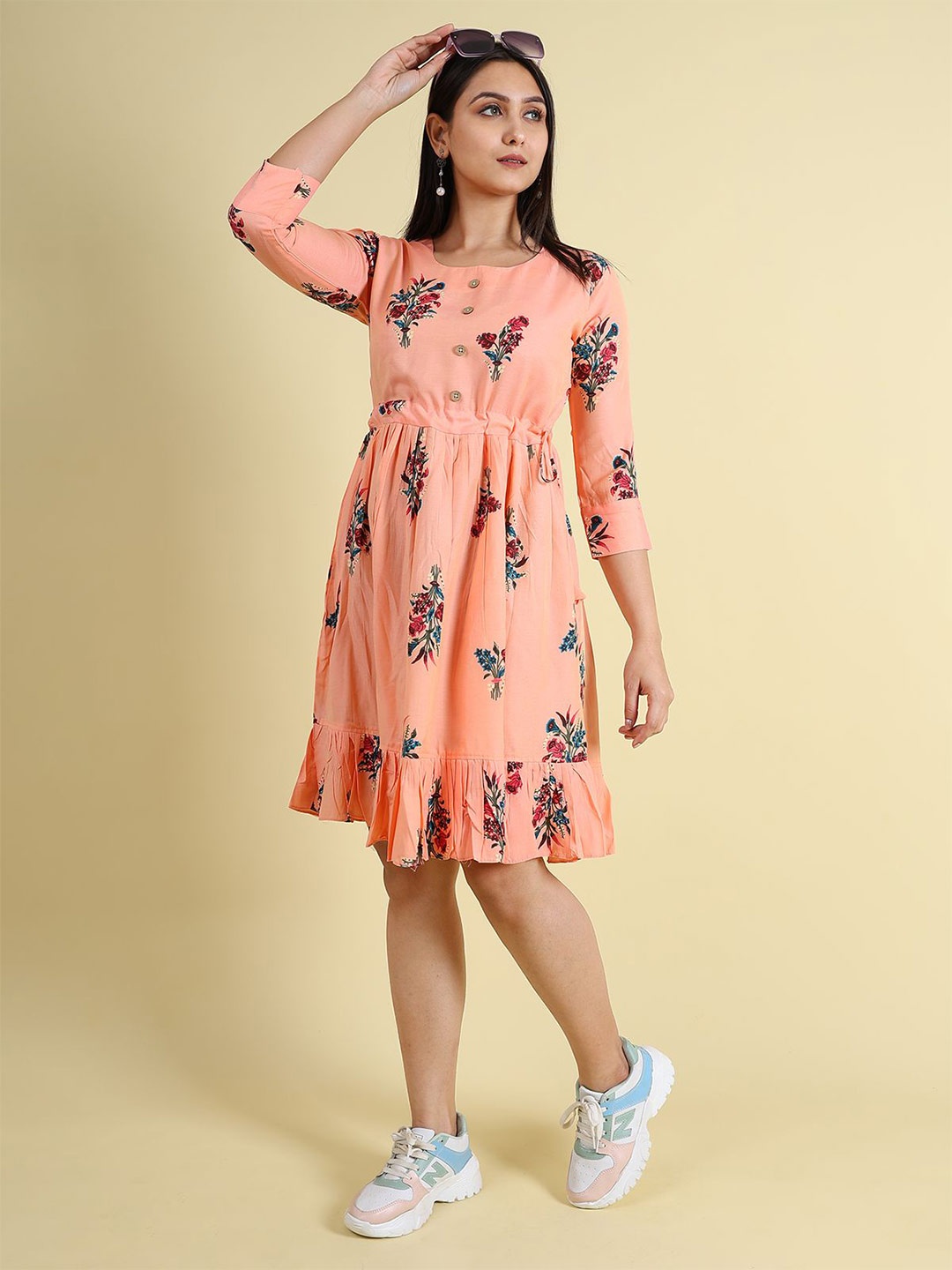

GRANTH FASHION Floral Printed Jacquard Fit & Flare Dress, Pink
