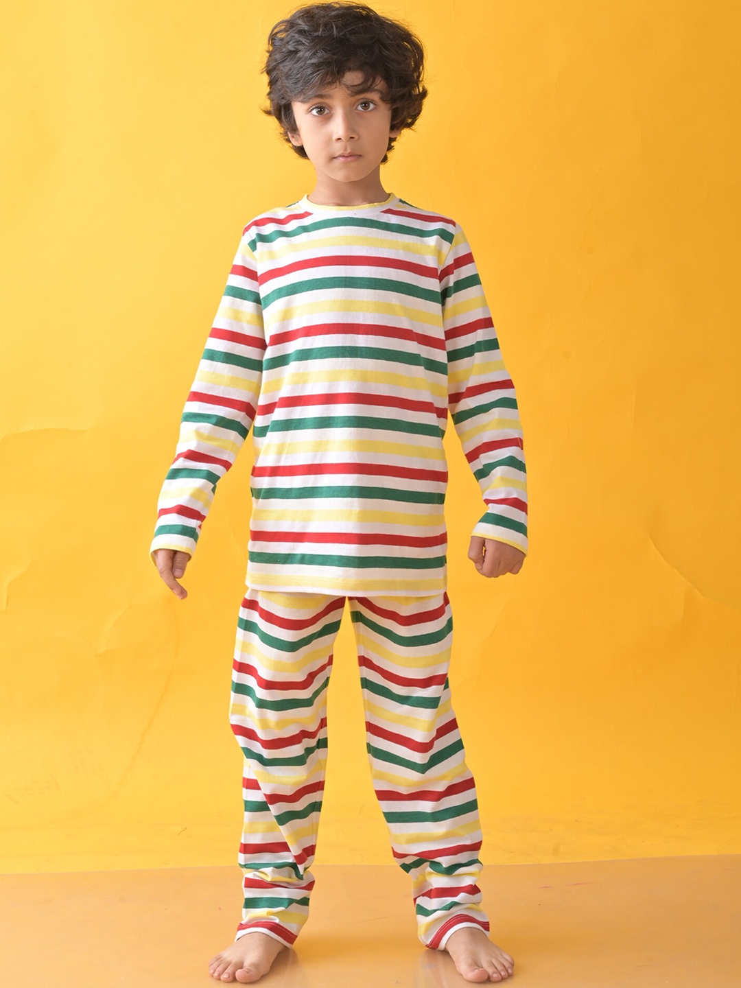 

Anthrilo Boys Striped Night suit, White