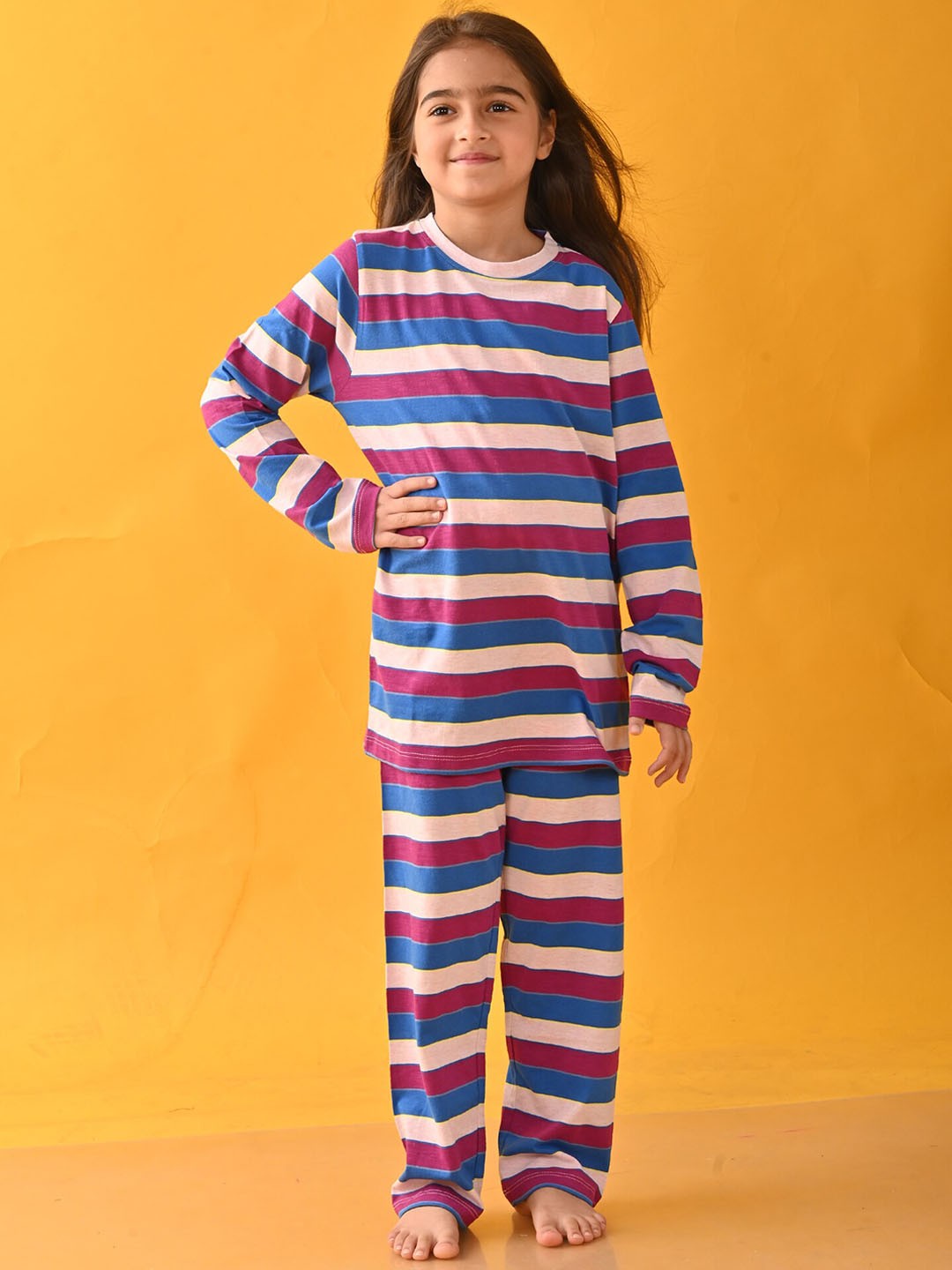 

Anthrilo Girls Striped Night suit, Blue