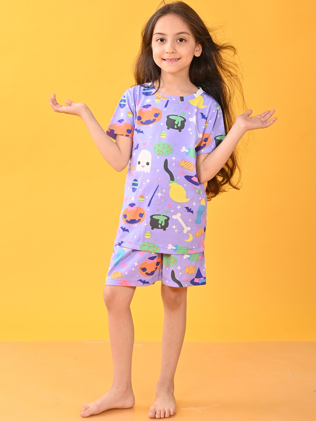 

Anthrilo Girls Graphic Printed Night suit, Purple