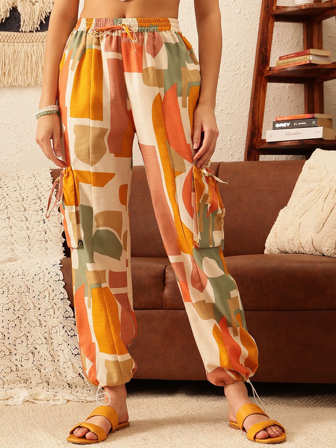 

QUIERO Women Abstract Printed Relaxed Joggers, Mustard