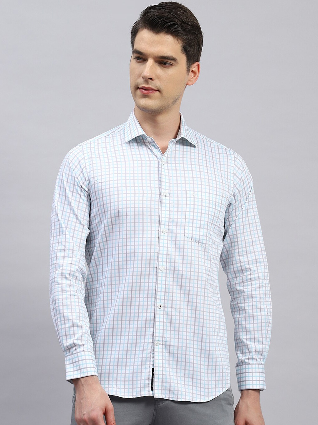 

Monte Carlo Grid Tattersall Checked Comfort Cotton Opaque Casual Shirt, Blue