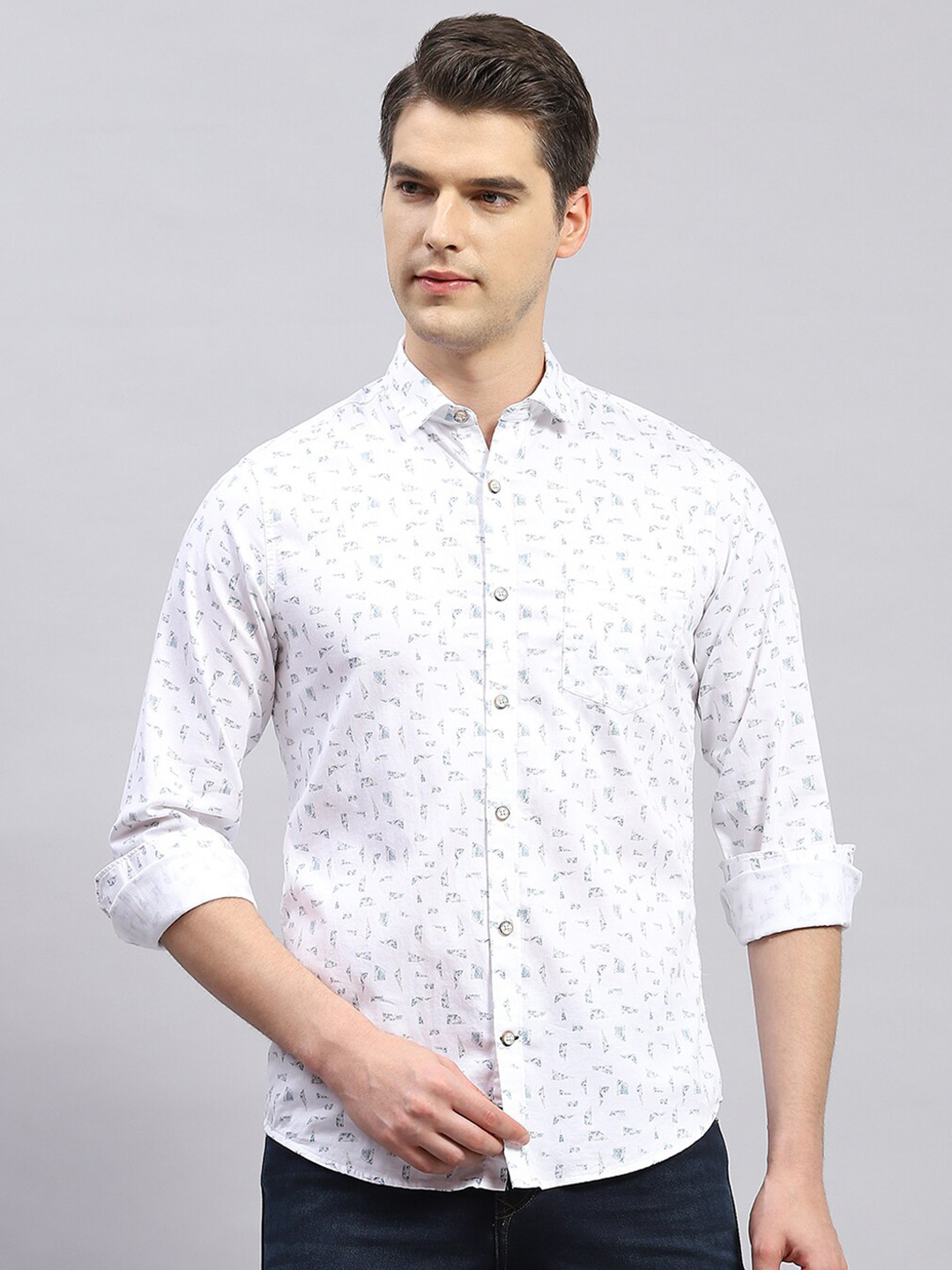 

Monte Carlo Comfort Floral Opaque Printed Cotton Casual Shirt, White