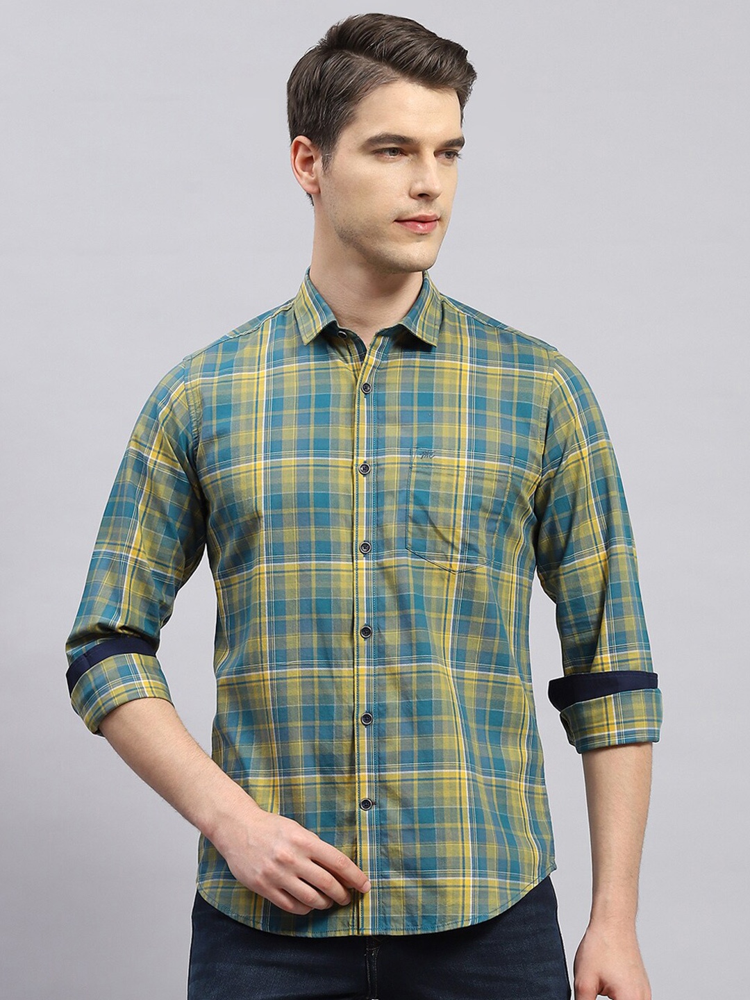 

Monte Carlo Comfort Tartan Checks Cotton Casual Shirt, Yellow