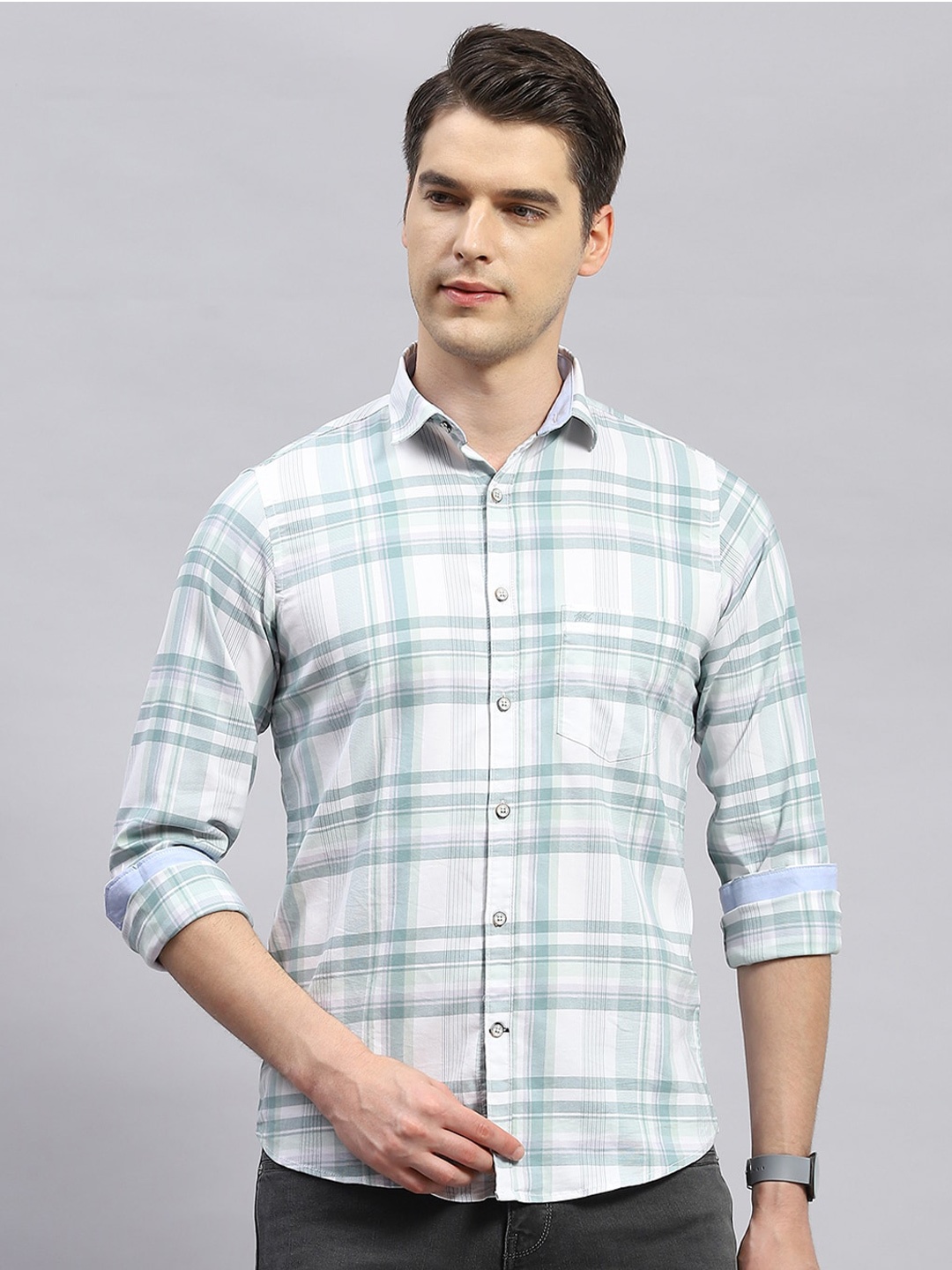 

Monte Carlo Tartan Checked Comfort Cotton Opaque Casual Shirt, Green