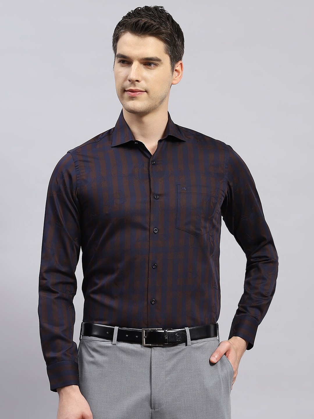 

Monte Carlo Checked Comfort Cotton Opaque Formal Shirt, Brown