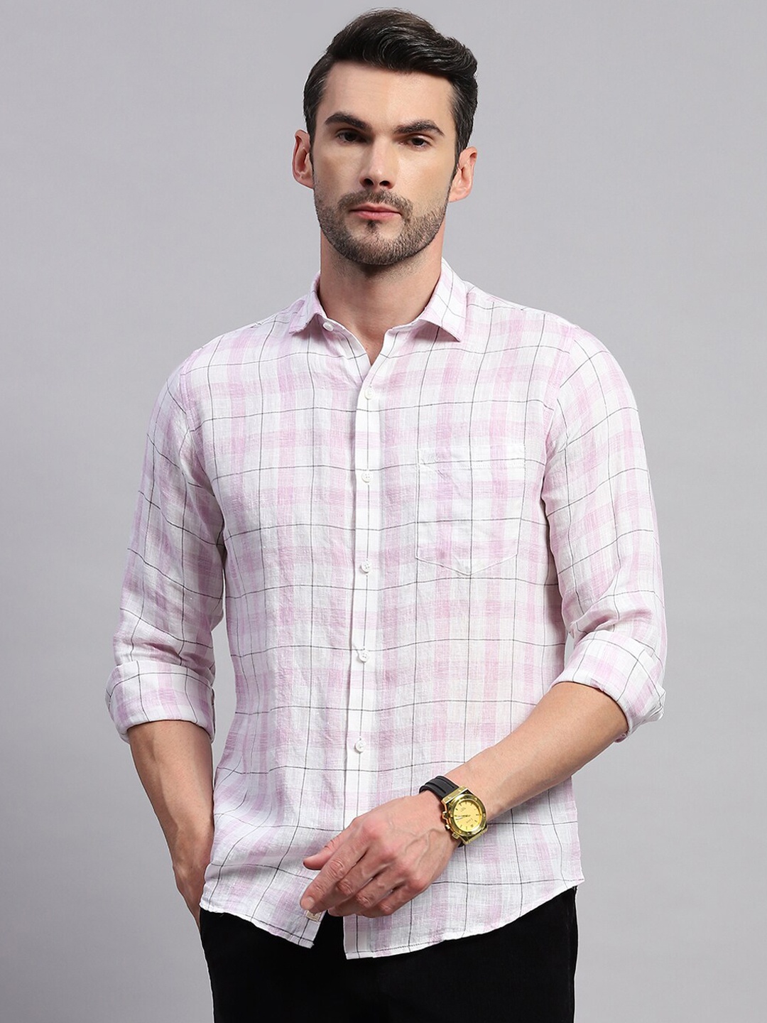 

Monte Carlo Comfort Tartan Checks Linen Casual Shirt, Purple