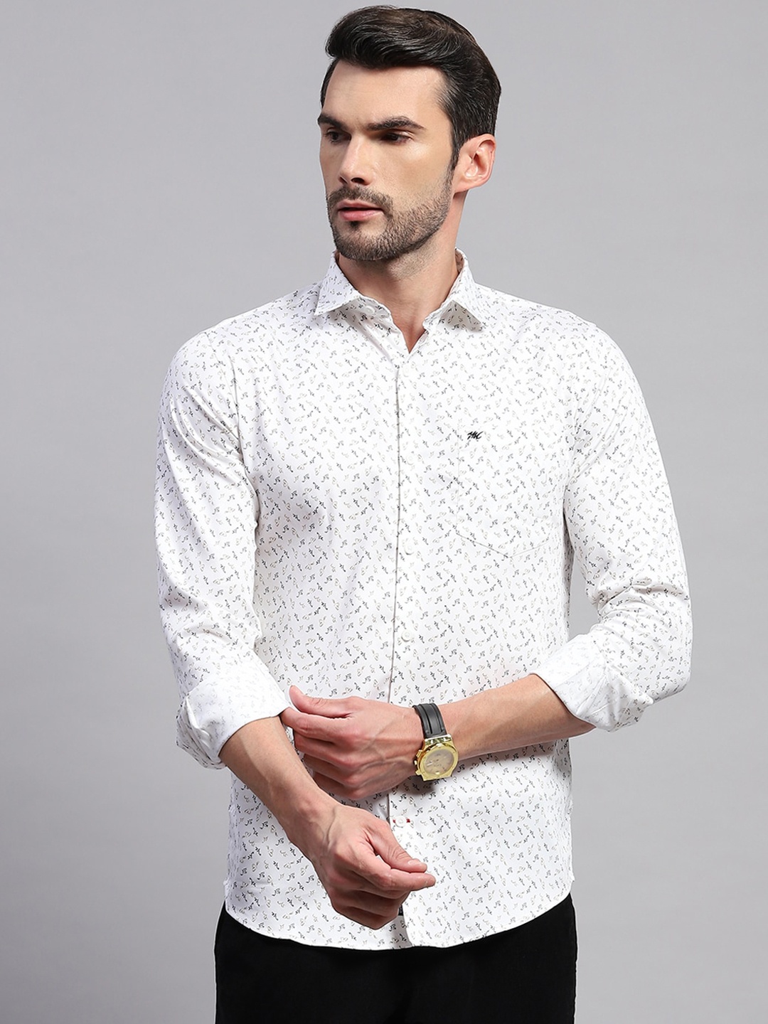 

Monte Carlo Comfort Floral Printed Cotton Casual Shirt, White