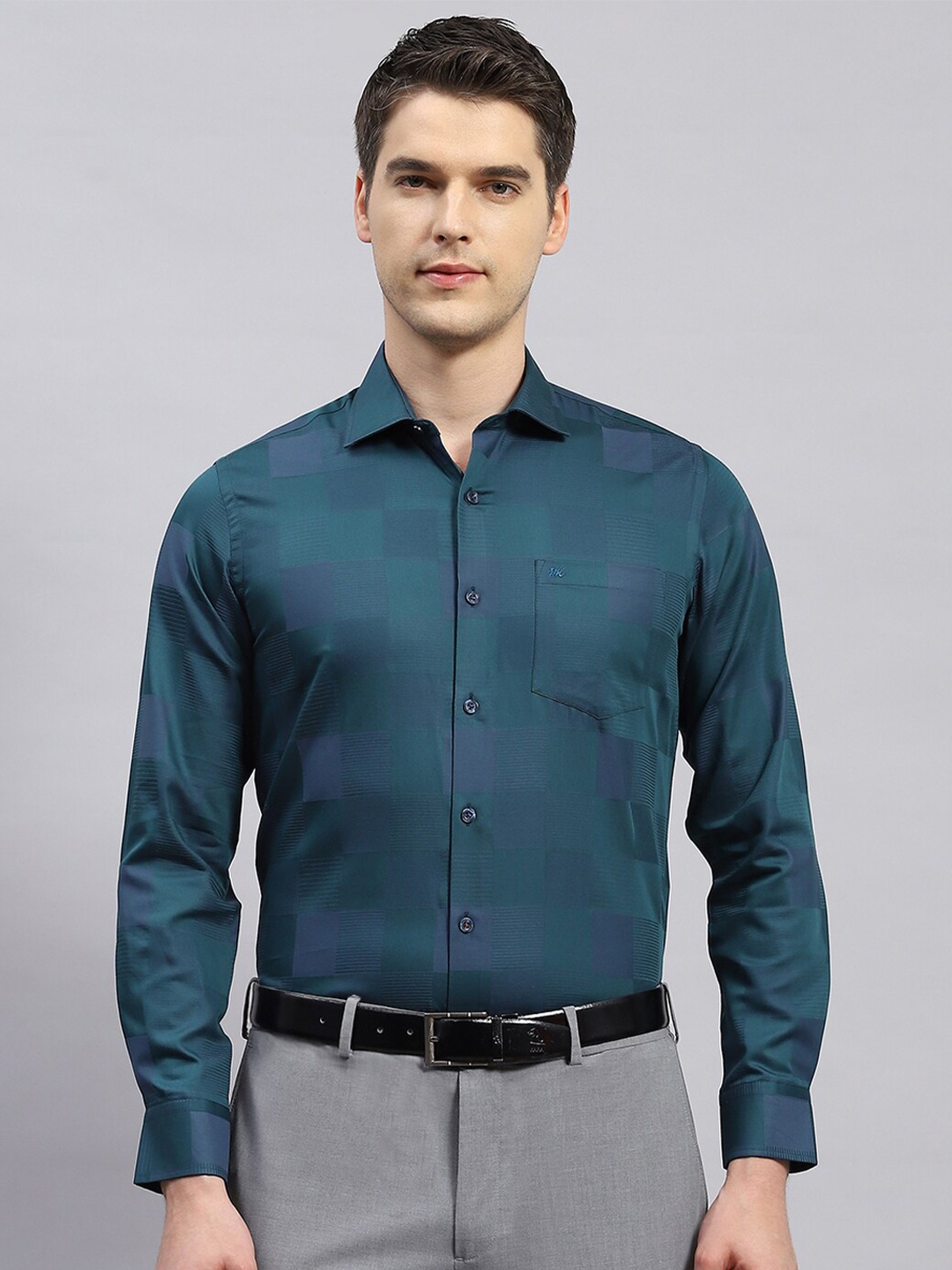 

Monte Carlo Checked Comfort Cotton Opaque Formal Shirt, Green